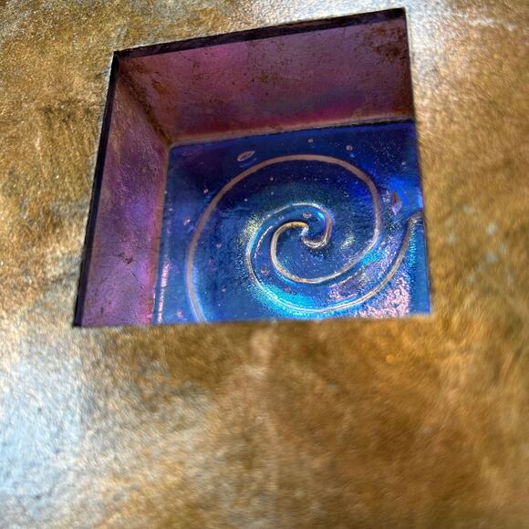 Vintage Mixed Media Wall Art Signed “E Stathis” Gold Texture & Iridescent Glass - Picture 2 of 5